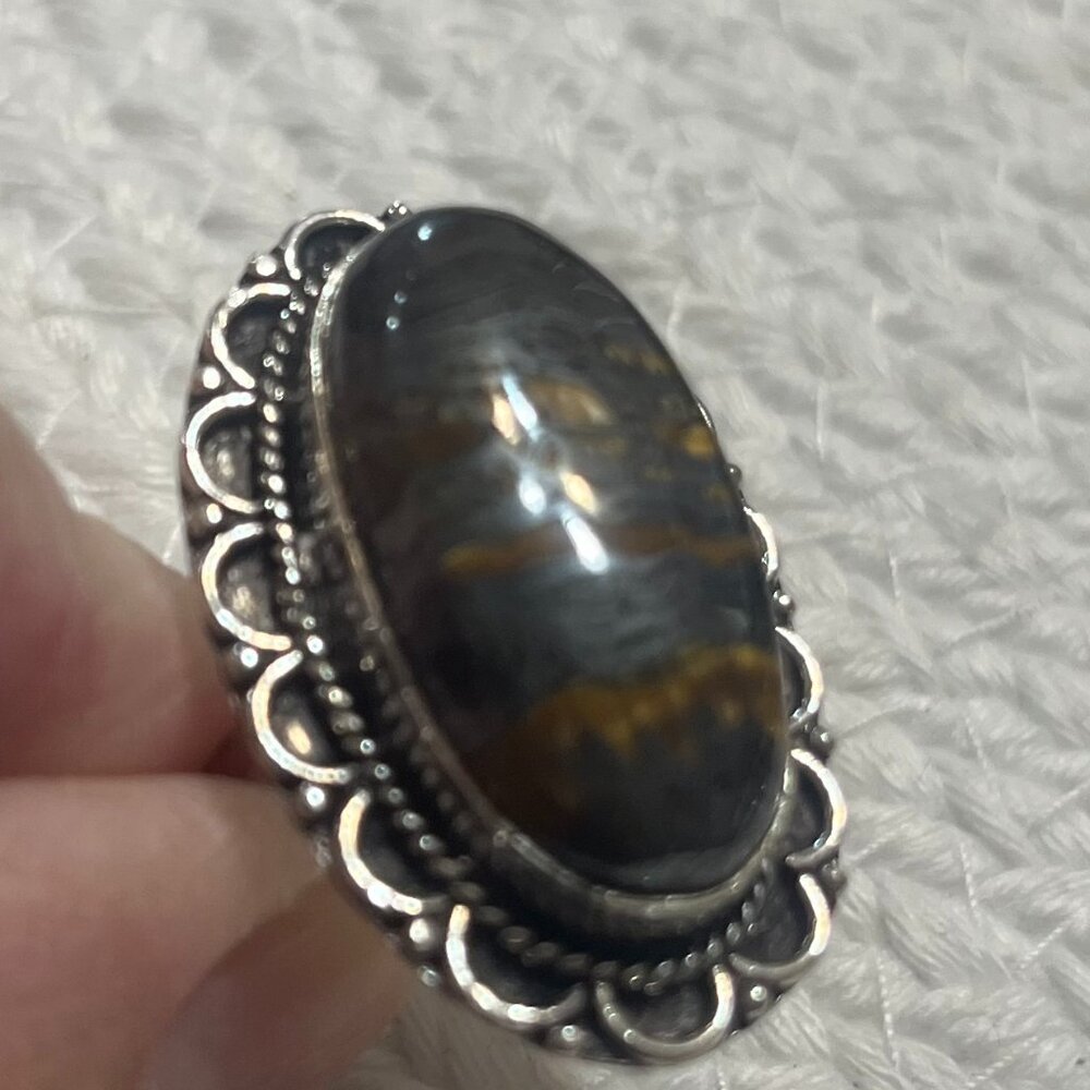 Gorgeous IRON TIGERS EYE Handmade Sterling 925 Ring Size 8.25 #382D